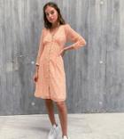Vero Moda Petite Midi Tea Dress With Button Through In Orange Ditsy Floral-multi