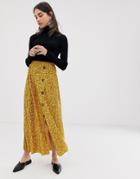 Asos Design Plisse Maxi Skirt In Ditsy Floral With Button Front - Multi