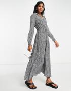 Qed London Tiered Maxi Dress In Leopard Print-multi