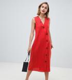 Mango Button Detail Midi Dress Linen In Red