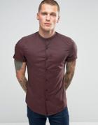 Asos Skinny Shirt In Rust Tonic With Short Sleeves - Brown
