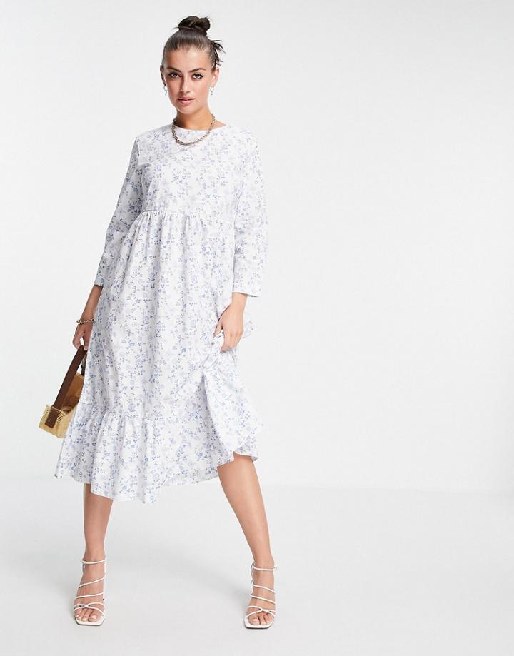 Glamorous Maxi Smock Dress With Peplum Hem In Blue Ditsy-blues
