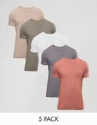 Asos 5 Pack Muscle Fit T-shirt Save - Multi