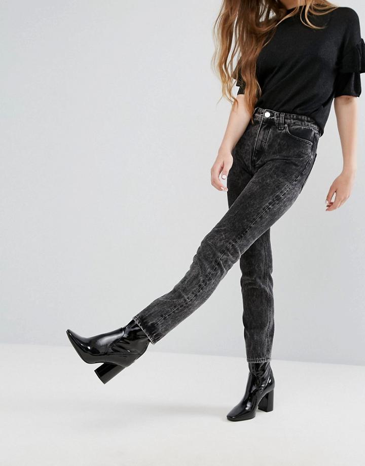 Monki Kimomo Acid Wash Mom Jeans - Black