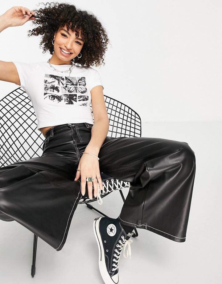 Asos Design Shrunken T-shirt With Photographic Print In Mono-white