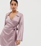 Fashion Union Petite Satin Wrap Dress - Purple