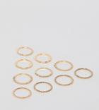 Asos Design Curve Pack Of 10 Rings In Engraved And Twist Design In Gold - Gold