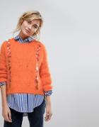 Willow And Paige Fluffy Sweater With Sequin Embellishment - Orange