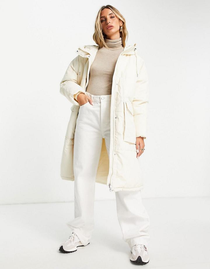 Vero Moda Longline Padded Coat With Elasticated Waist In Cream-white