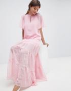 Traffic People Chiffon Polka Dot Maxi Dress - Pink
