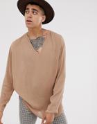 Asos Design Regular Fit Overhead Shirt With Crinkle In Tan