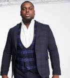 Twisted Tailor Anderson Plus Skinny Suit Jacket In Navy Plaid