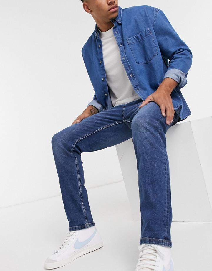Bershka Straight Fit Jeans In Blue-blues