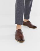 Asos Design Lace Up Shoes In Brown Leather With Emboss Detail - Brown