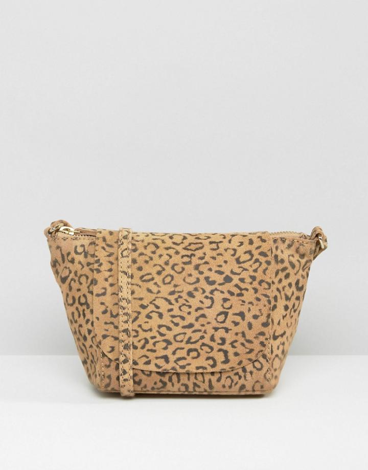 Asos Suede Curved Leopard Cross Body Bag - Multi