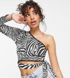 I Saw It First Petite One Shoulder Tie Wasit Top In Zebra Print-multi
