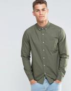 Asos Textured Shirt In Khaki In Regular Fit - Green
