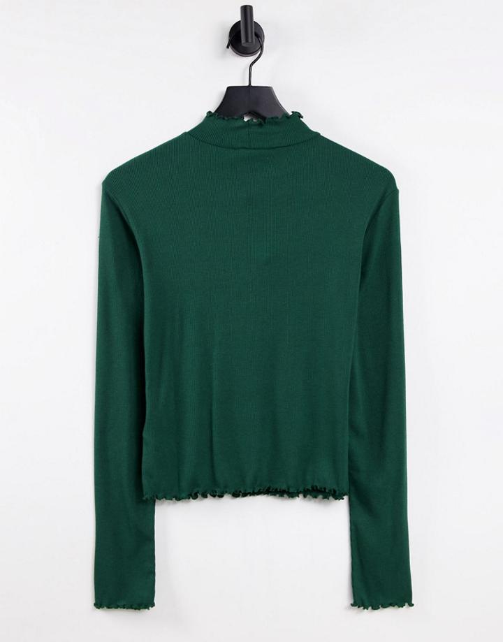 Na-kd Long Sleeve Top With Babylock Edge In Dark Green