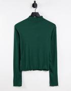 Na-kd Long Sleeve Top With Babylock Edge In Dark Green