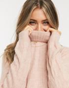 Pieces Cable Sweater With High Neck In Pink