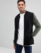 Asos Jersey Bomber Jacket With Contrast Sleeves And Ma1 Pocket In Black - Black
