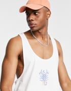 Asos Design Extreme Racer Back Tank Top In White With Scorpion Print