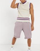 Asos Design Oversized Jersey Shorts In Washed Purple With Rolled Hem