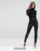 Parallel Lines High Waisted Faux Leather Skinny Pants With Lace Up Sides - Black