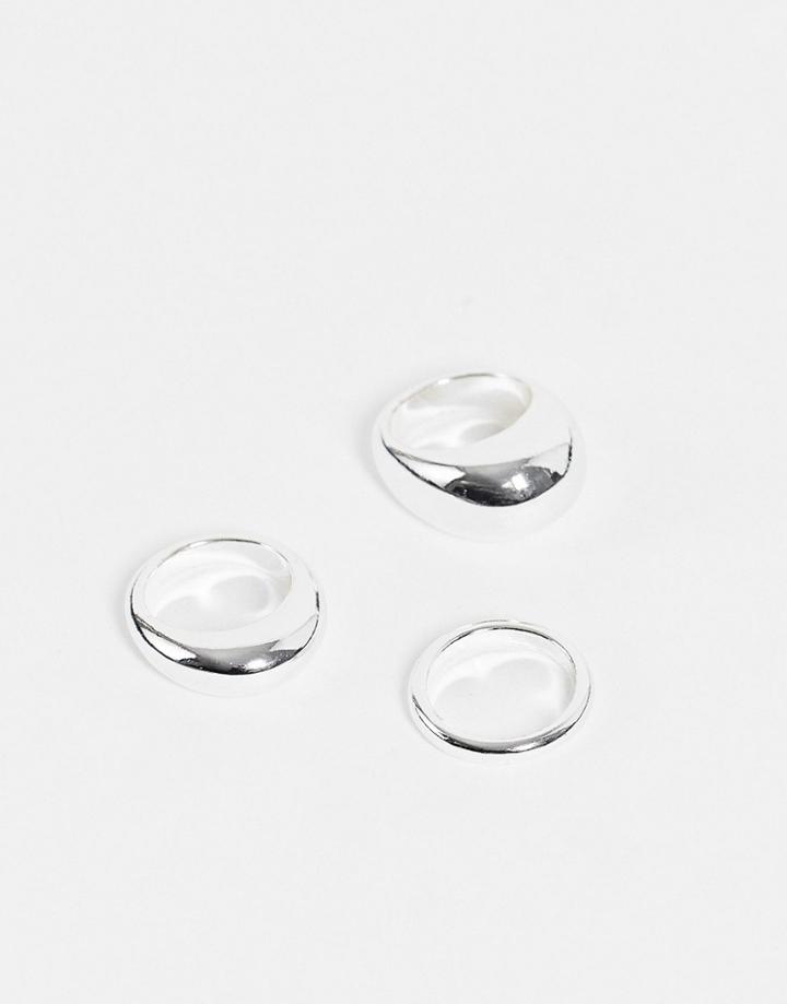 Weekday Amina 3 Pack Rings In Silver