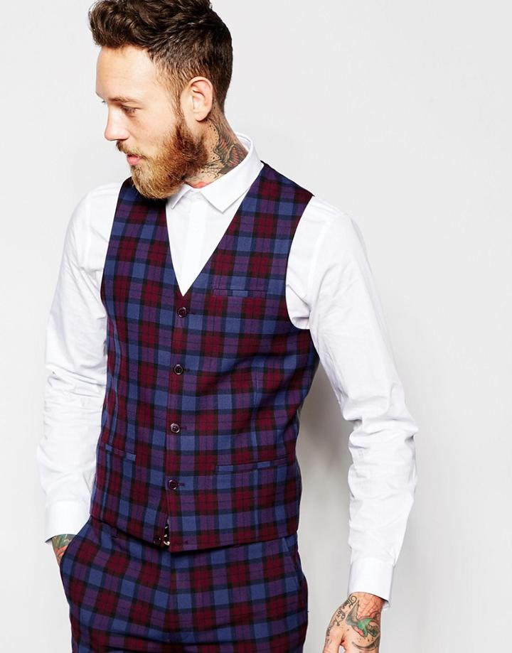 Asos Vest In Plaid Check