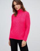 Oasis Cable Knit Sweater In Bright Pink - Pink