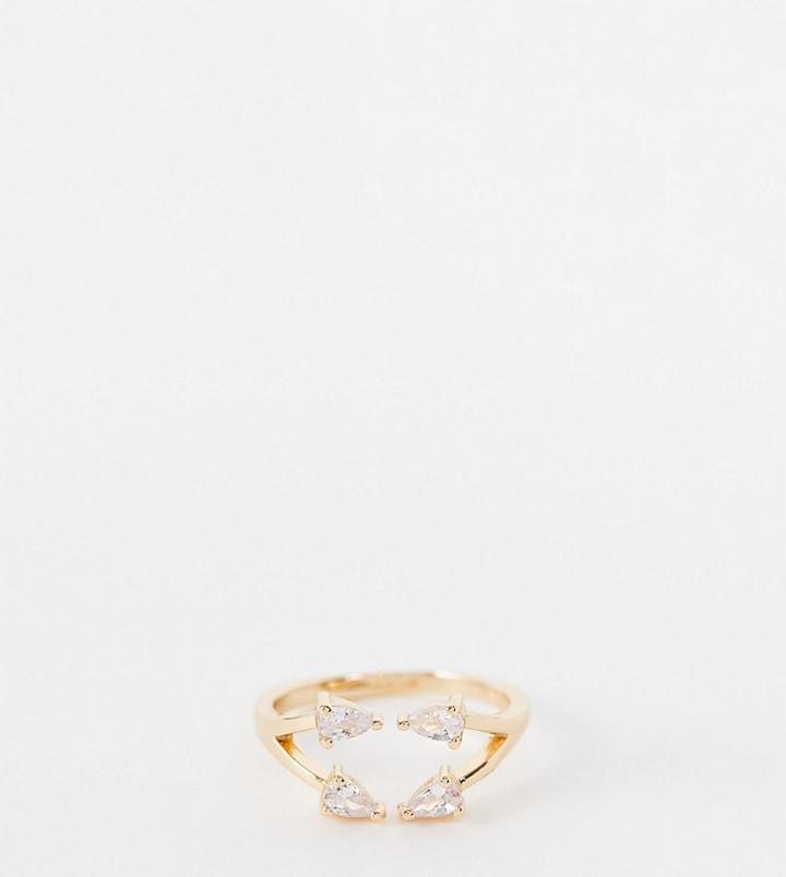 Asos Design Curve Ring With Crystal In Gold Tone