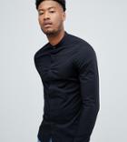 Asos Design Tall Skinny Shirt With Grandad Collar And Popper In Black - Black