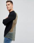 Asos Design Muscle Longline Sweatshirt In Black With Mesh Back - Black
