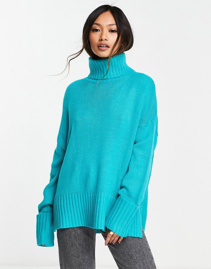 M Lounge Set High Neck Sweater With Turn Up Cuffs-green
