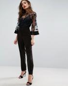 Asos Jumpsuit With Lace Bodice And Contrast Satin Pant - Black