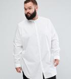 Asos Plus Regular Fit Super Longline Shirt In White With Grandad Collar - White