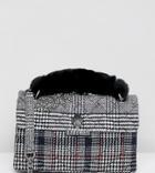 Kurt Geiger Kensington Gray Plaid Tweed Shoulder Bag With Faux Fur Grab Handle - Black