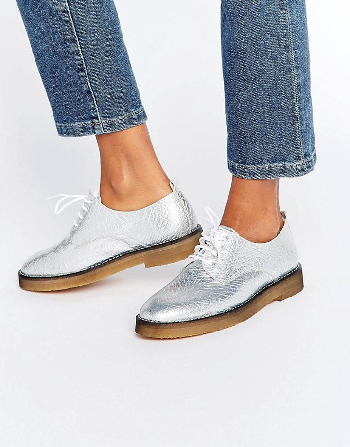 Miista Eloise Lace Up Flat Shoes - Silver