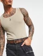 Asos Design Faux Leather Leopard Print Slim Belt-brown