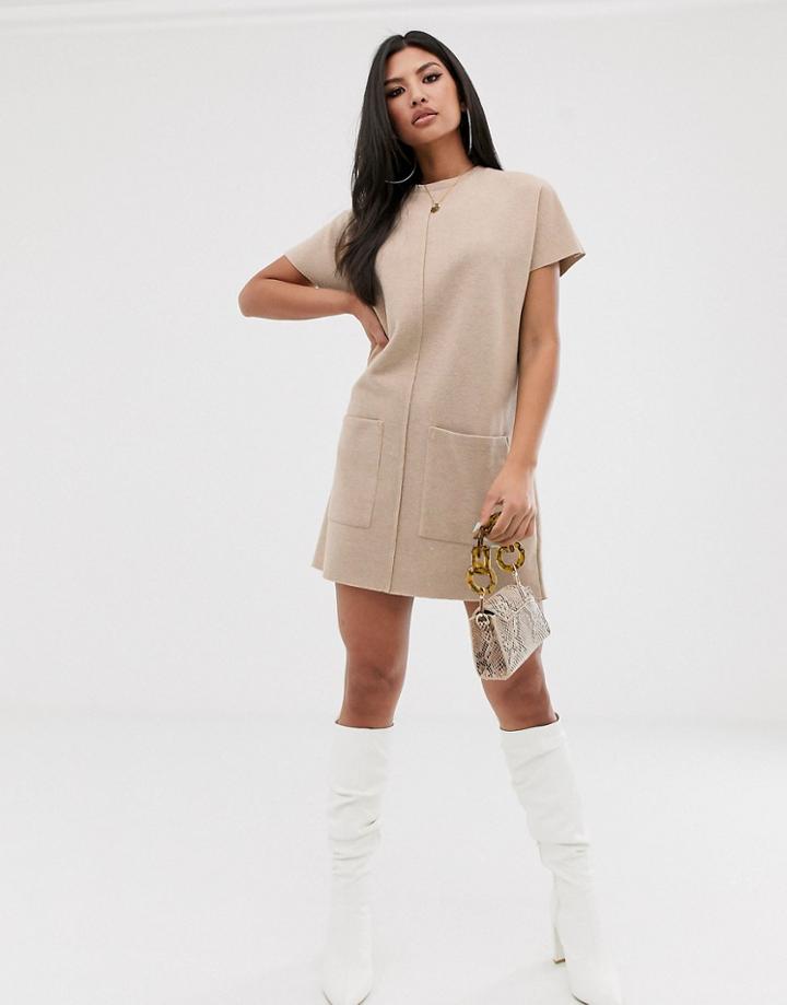 Asos Design Exposed Seam Super Soft T-shirt Dress-beige