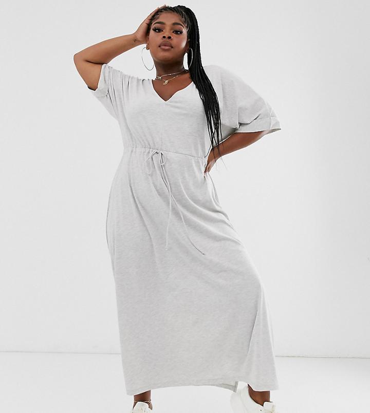 Asos Design Curve Drawstring Waist Maxi Dress - Black