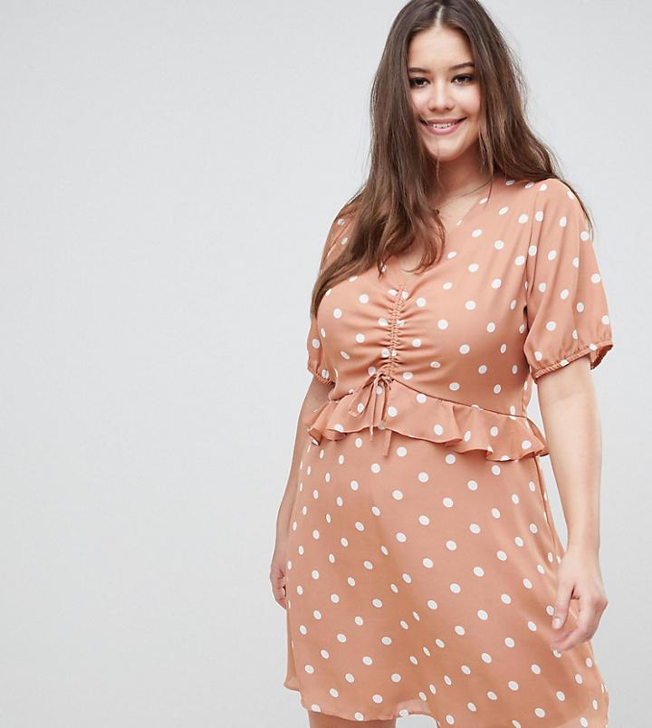 Fashion Union Plus Tea Dress In Vintage Spot - Orange