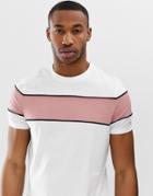 Asos Design Organic T-shirt With Contrast Body And Sleeve Panel With Piping In Off-white - White