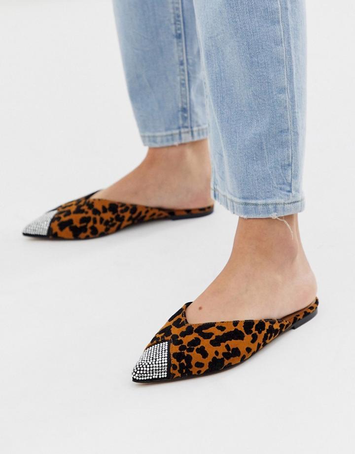 Asos Design Latte Pointed Embellished Mules In Leopard Mix-multi
