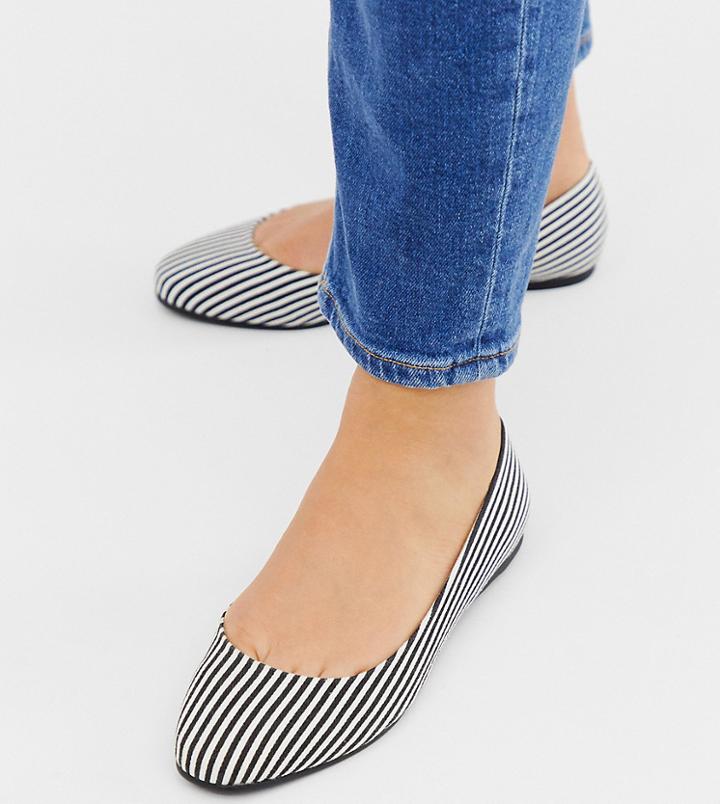 Asos Design Wide Fit Lassie Ballet Flats In Stripe - Multi