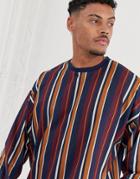 Asos Design Oversized Vertical Stripe Long Sleeve T-shirt-multi