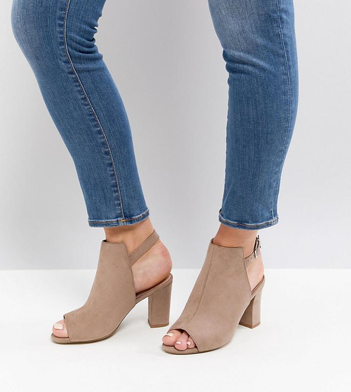 New Look Wide Fit Peep Toe Shoe Boot Block Heel Sandal - Tan