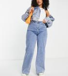 Pieces Curve Peggy High Waisted Wide Leg Jeans In Light Blue