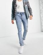 Only & Sons Slim Fit Jeans With Rips In Light Blue-blues